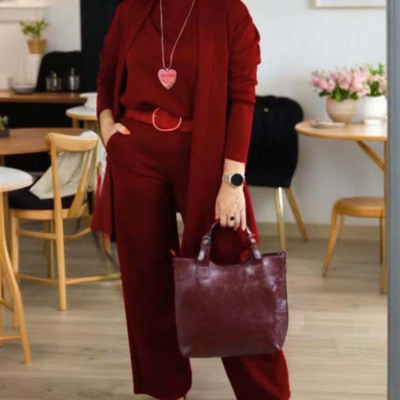 ⏳Oferta especial por tiempo limitado⏰Elegante conjunto de 3 piezas que incluye un cárdigan largo, un top y unos pantalones💞