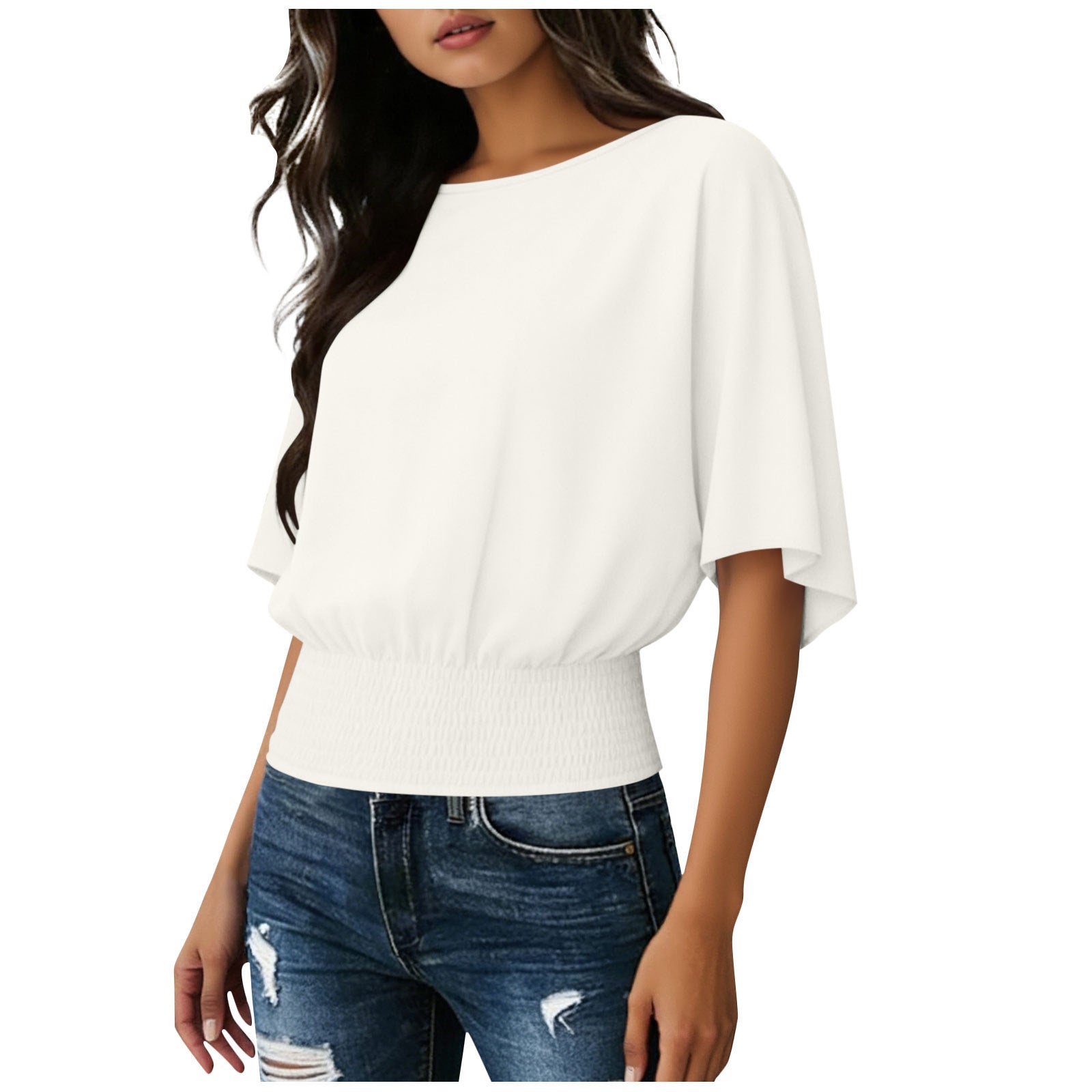 Solid color loose casual crew neck T-shirt
