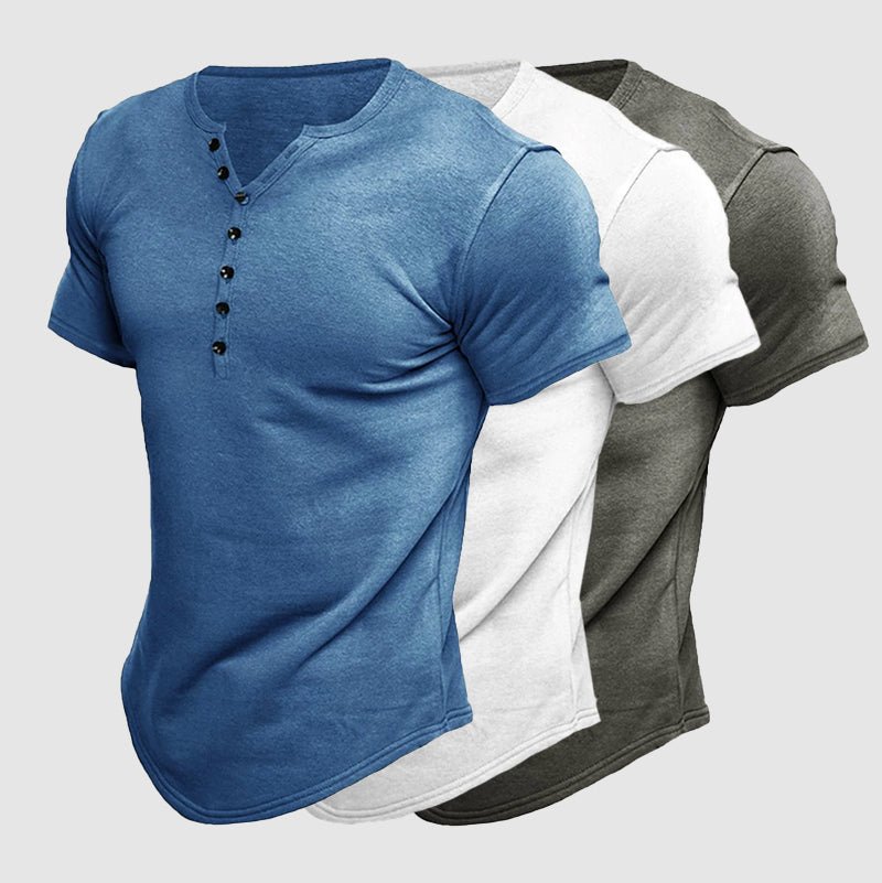 European and American men's Henley short-sleeved shirt
