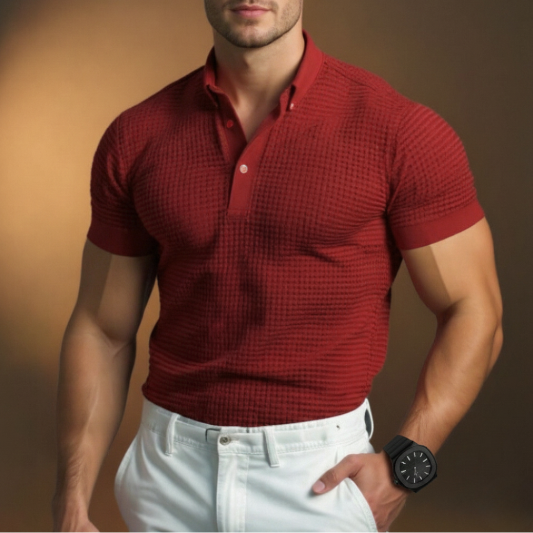 Men's Textured Knit Slim-Fit Polo Shirt - Short Sleeve Casual Top