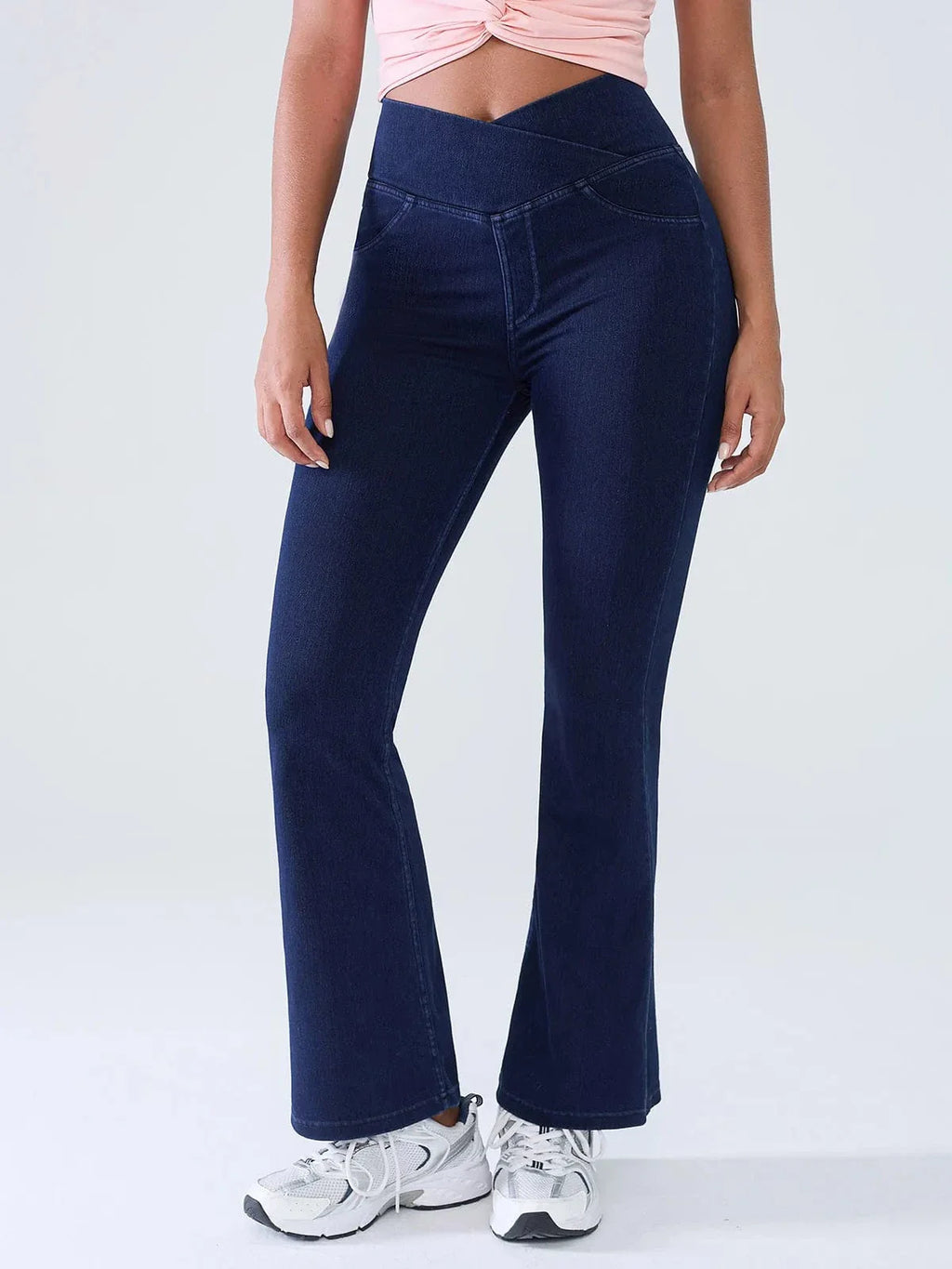 Crossover Denim Side Pockets Flare Leggings Regular