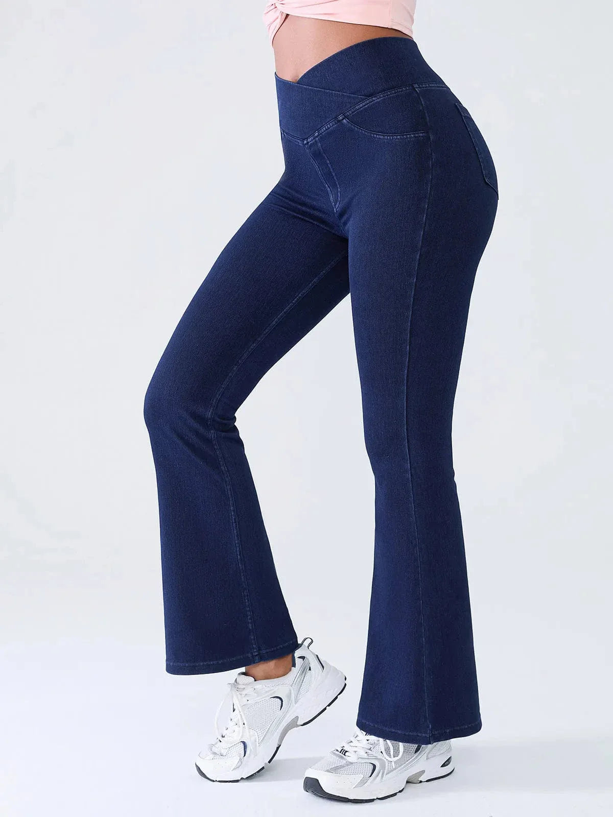 Crossover Denim Side Pockets Flare Leggings Regular