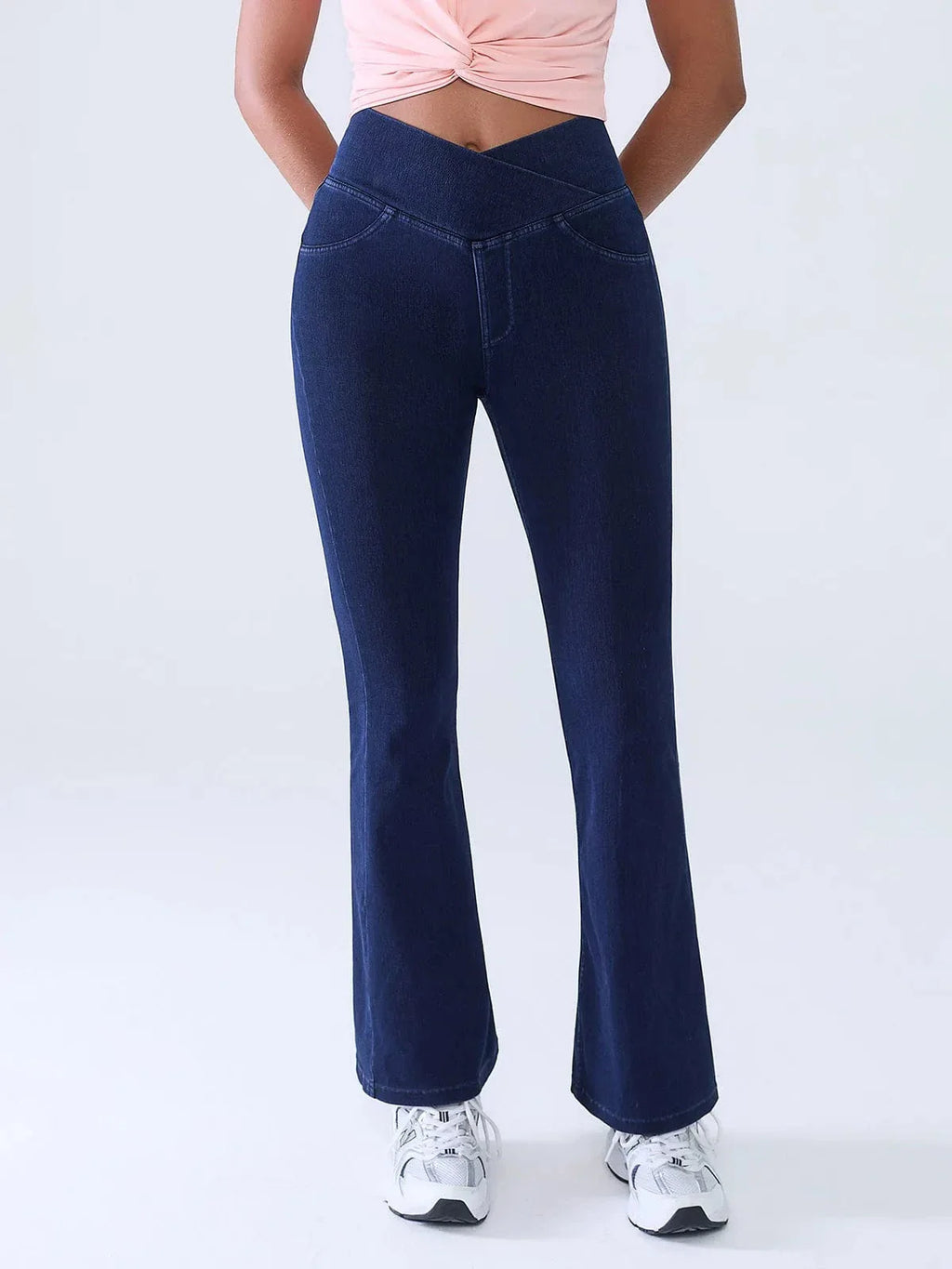 Crossover Denim Side Pockets Flare Leggings Regular