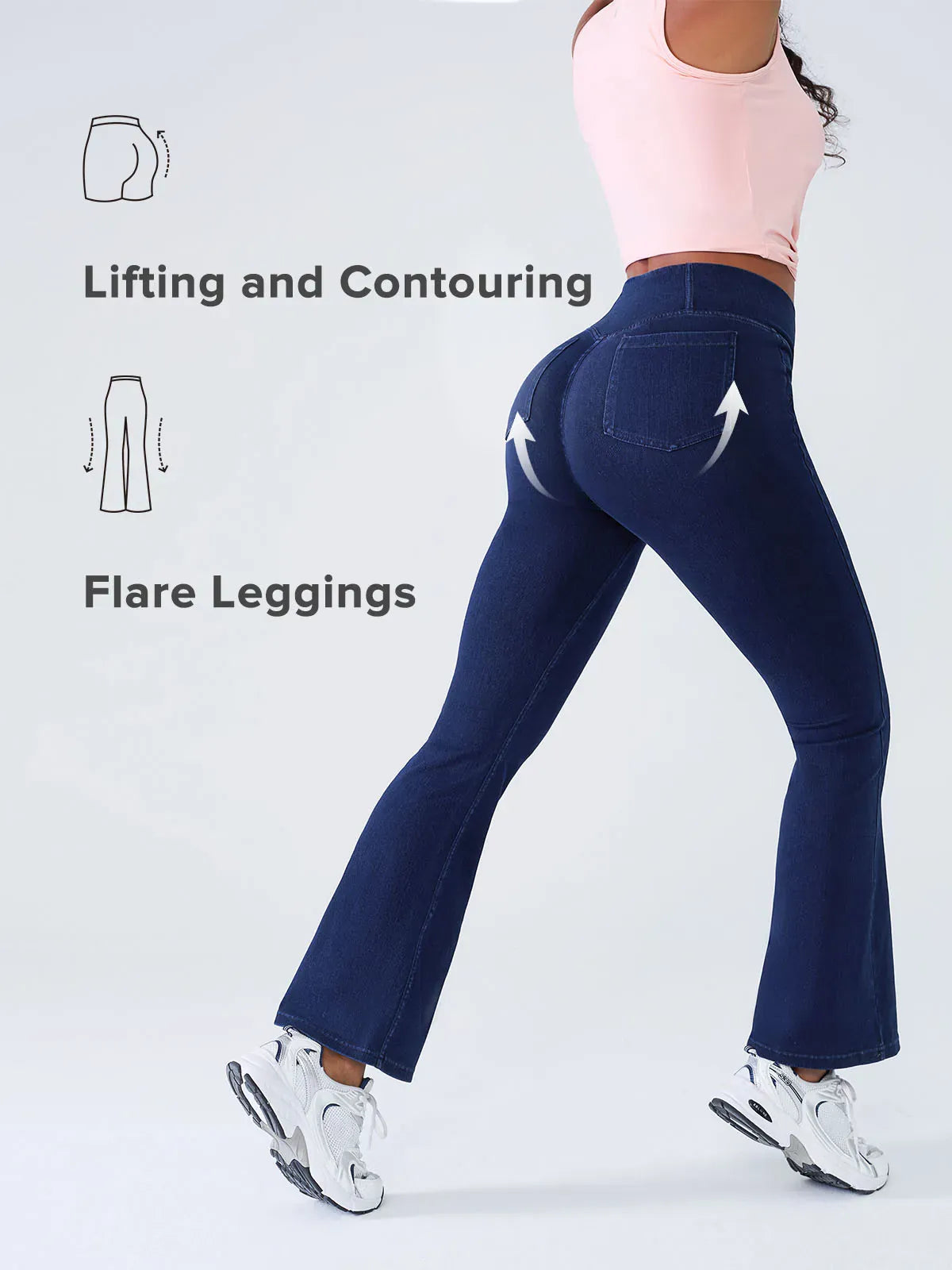 Crossover Denim Side Pockets Flare Leggings Regular