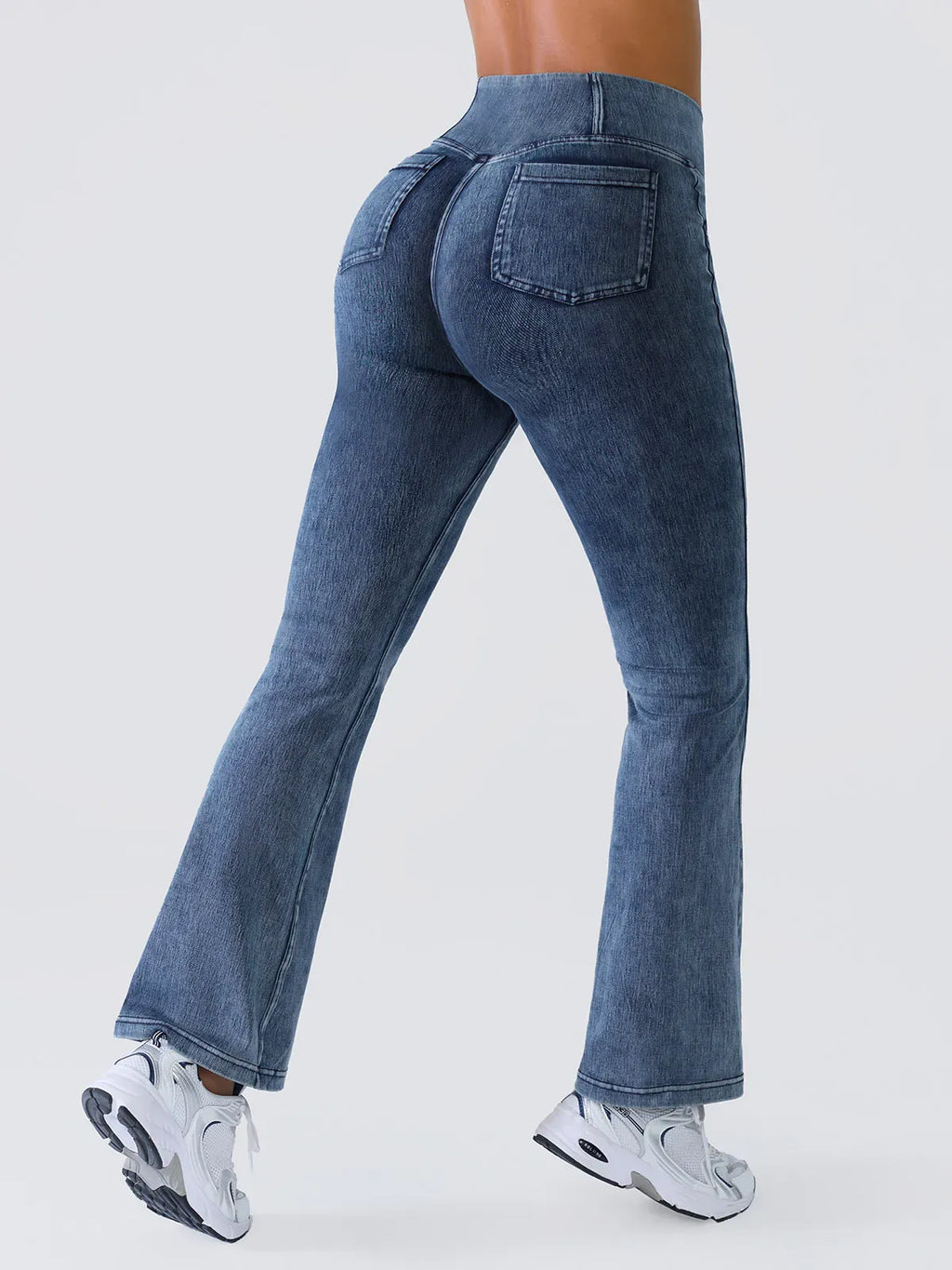 Crossover Denim Side Pockets Flare Leggings Regular