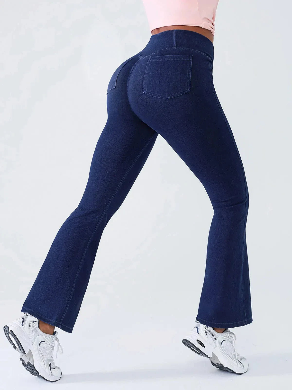 Crossover Denim Side Pockets Flare Leggings Regular