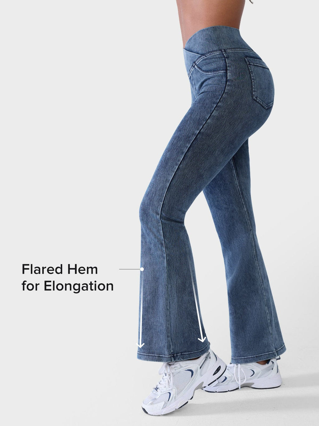 Crossover Denim Side Pockets Flare Leggings Regular