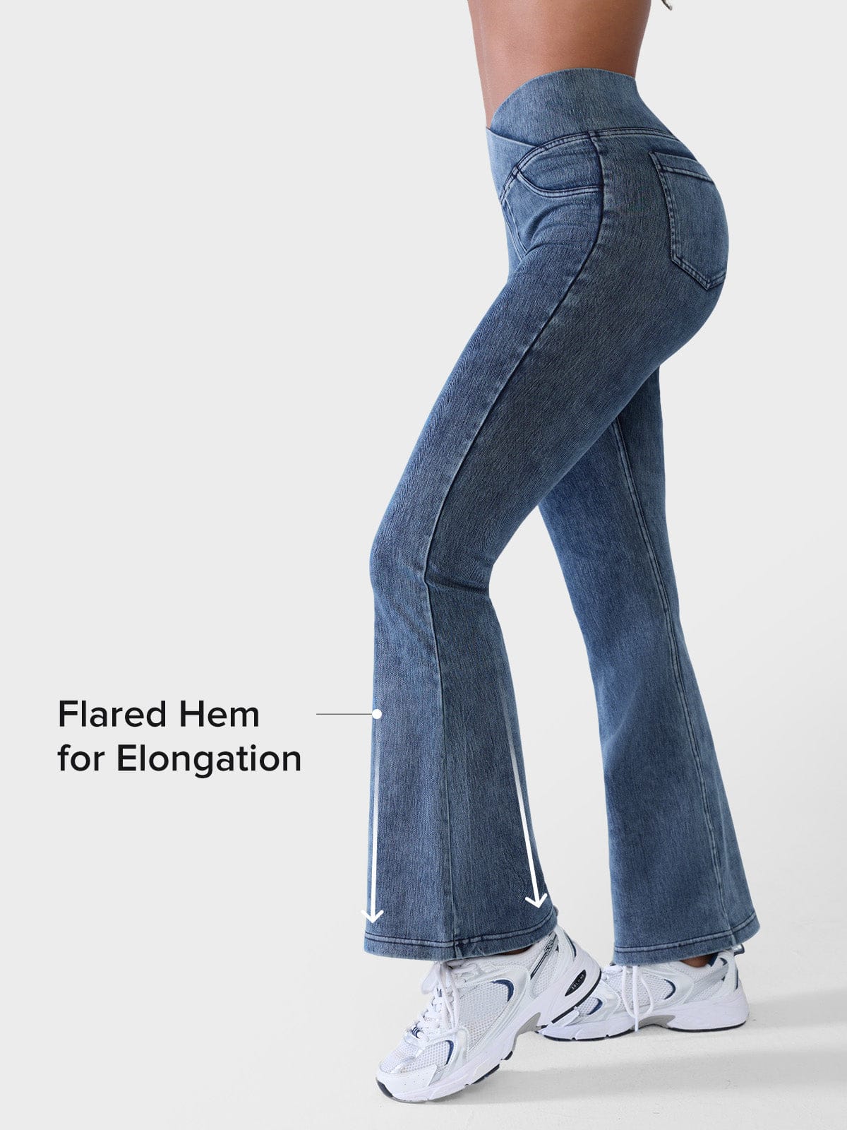 Crossover Denim Side Pockets Flare Leggings Regular