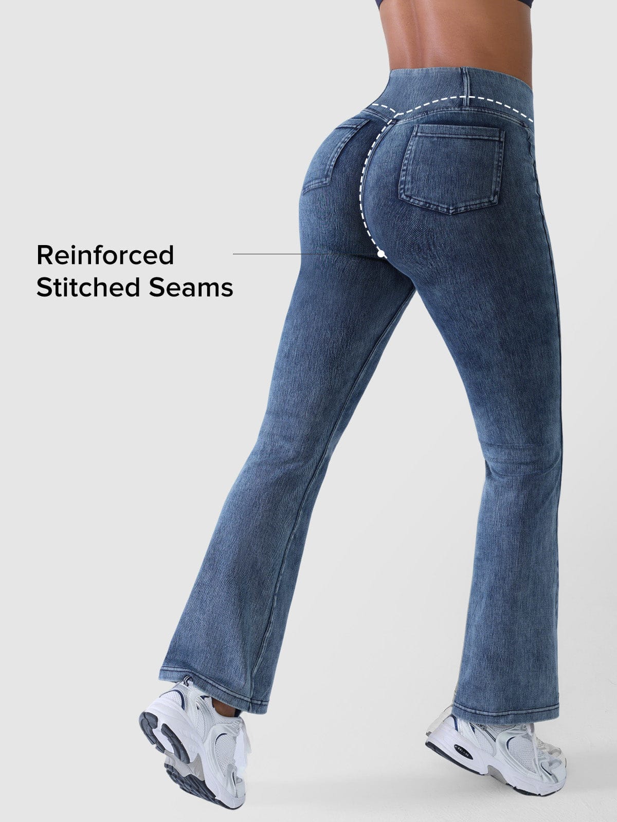 Crossover Denim Side Pockets Flare Leggings Regular
