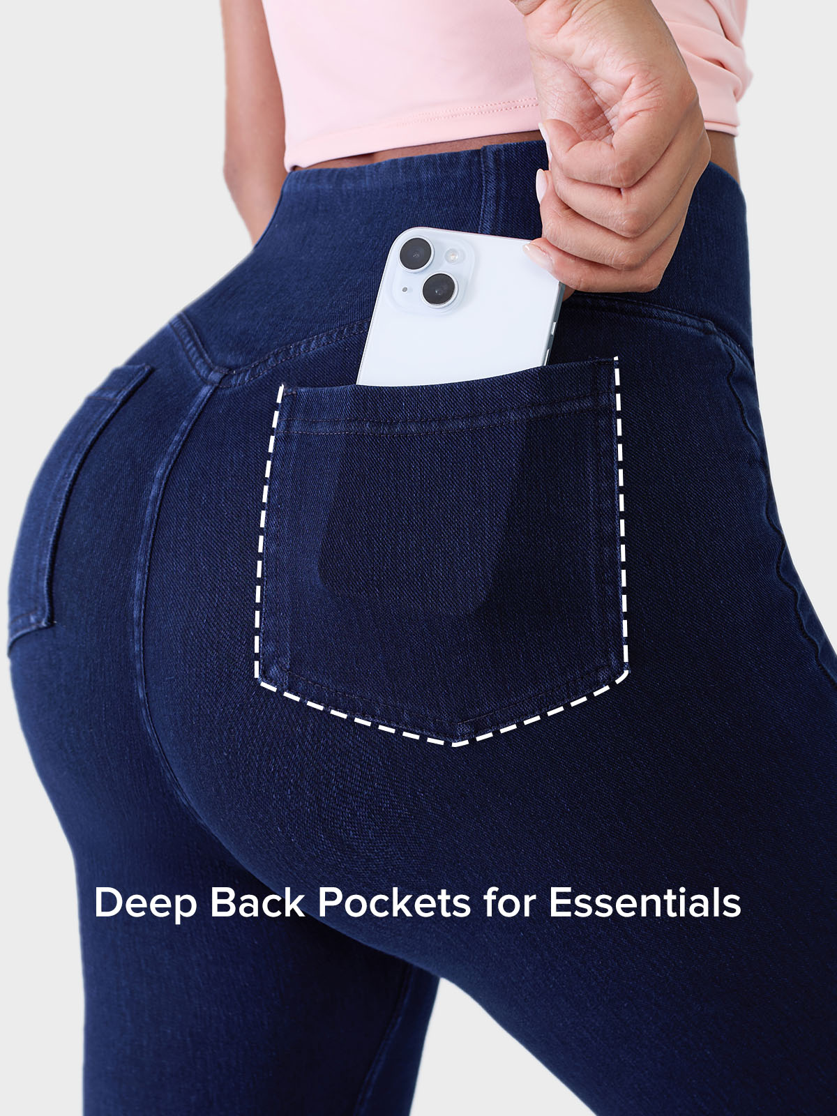 Crossover Denim Side Pockets Flare Leggings Regular